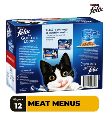 Felix As Good As It Looks Meat Menus in Jelly Cat Wet Food 85 gm x 12 pcs