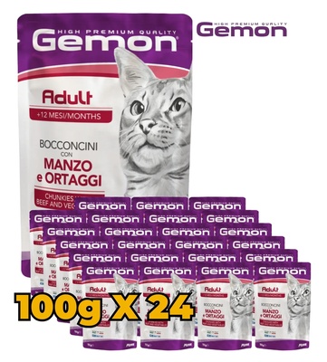 Gemon Beef and Vegetables Chunks Cat Wet Food 100 gm x 24 pcs