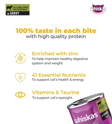 Whiskas Lamb with Turkey and Vegetables in Gravy Cat Wet Food 400 gm