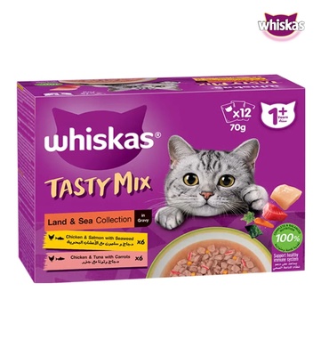 Whiskas Tasty Mix Land & Sea Collection in Gravy Cat Wet Food 70 gm x 12 pcs