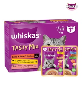 Whiskas Tasty Mix Land & Sea Collection in Gravy Cat Wet Food 70 gm x 12 pcs