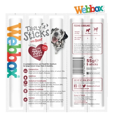 Webbox Beef Tasty Sticks Dog Treats 11 gm x 5 pcs
