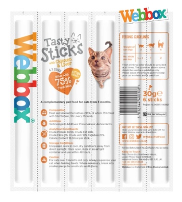 Webbox Chicken and Liver Tasty Sticks Cat Treats 5 gm x 6 pcs