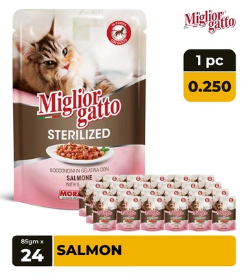 Miglior Gatto Salmon Chunks Sterilized Cat Wet Food 85 gm x 24 pcs