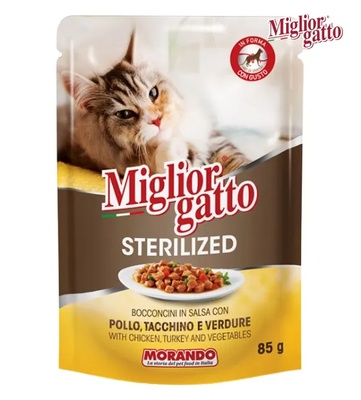 Miglior Gatto Sterilized Chicken, Turkey and Vegetables Chunks Sterilized Cat Wet Food 85 gm