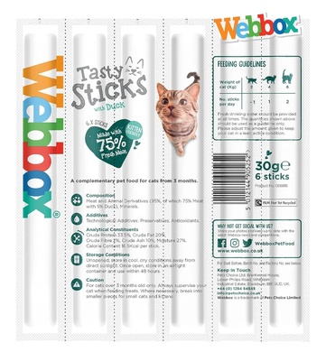 Webbox Duck Tasty Sticks Cat Treats 5 gm x 6 pcs