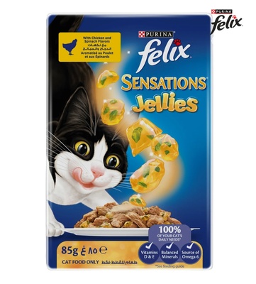 Felix Sensations Jellies Chicken And Spinach Cat Wet Food 85 gm