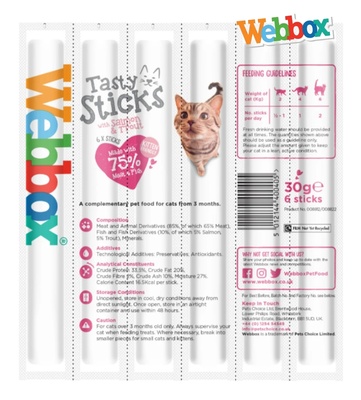 Webbox Salmon and Trout Tasty Sticks Cat Treats 5 gm x 6 pcs