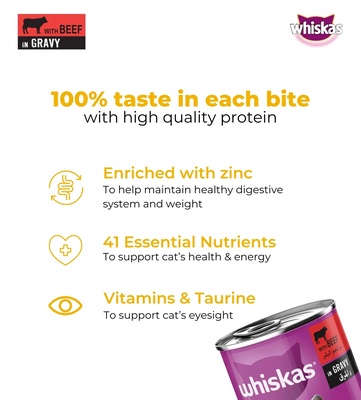 Whiskas Beef in Gravy Cat Wet Food 400 gm