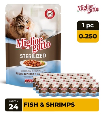 Miglior Gatto Fish and Shrimp Chunks Sterilized Cat Wet Food 85 gm x 24 pcs