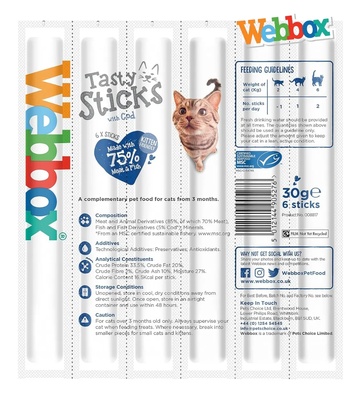 Webbox Cod Tasty Sticks Cat Treats 5 gm x 6 pcs