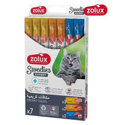 Zolux Sweeties Selection Chicken, Salmon & Crab Creamy Cat Treats 14 gm x 7 pcs