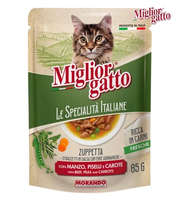Miglior Gatto Beef, Peas and Carrots Chunks Soup Wet Cat Food 85 gm