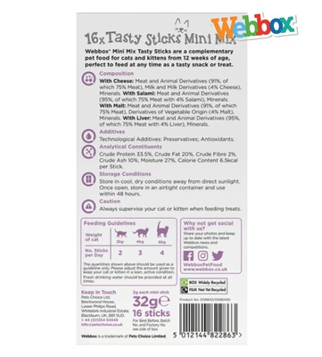 Webbox Mini Mix Tasty Sticks Cat Treats 2 gm x 16 pcs
