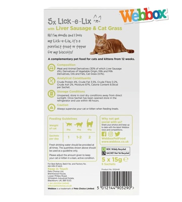 Webbox Lick-e-Lix Liver and Sausage with Grass Creamy Cat Treats 15 gm x 5 pcs