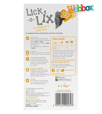 Webbox Lick-e-Lix Cheese and Taurine Creamy Cat Treats 15 gm x 5 pcs