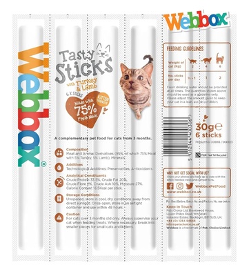 Webbox Turkey and Lamb Tasty Sticks Cat Treats 5 gm x 6 pcs
