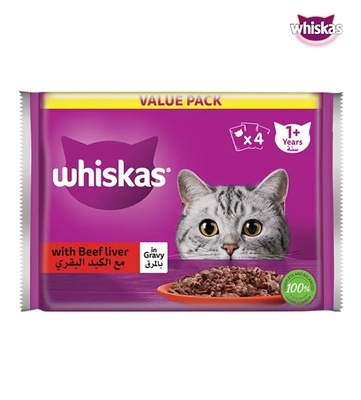 Whiskas Value Pack Beef in Gravy Cat Wet Food 80 gm x 4 pcs