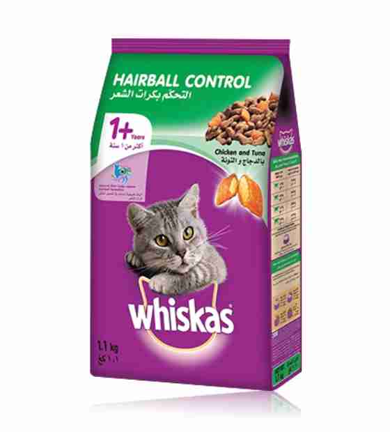 Whiskas 1+ Chicken with Tuna Hairball Control Cat Dry Food 1.1 kg