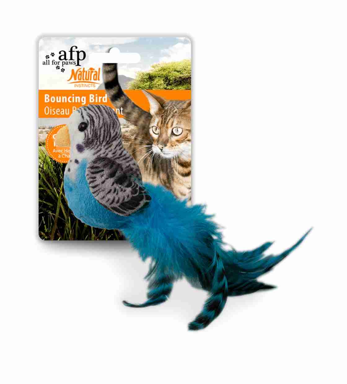All For Paws Bouncing Bird with Catnip, Cat Toy - Blue