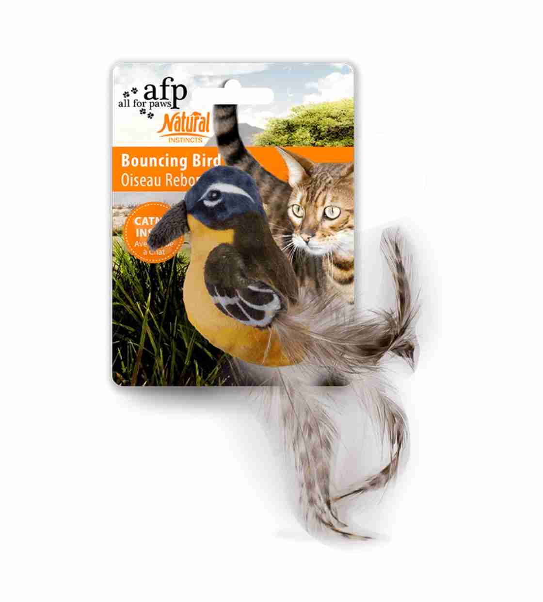 All For Paws Bouncing Bird with Catnip, Cat Toy - Yellow