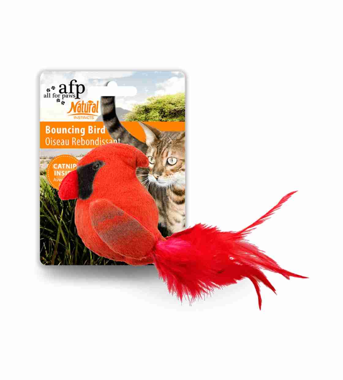 All For Paws Bouncing Bird with Catnip, Cat Toy - Red