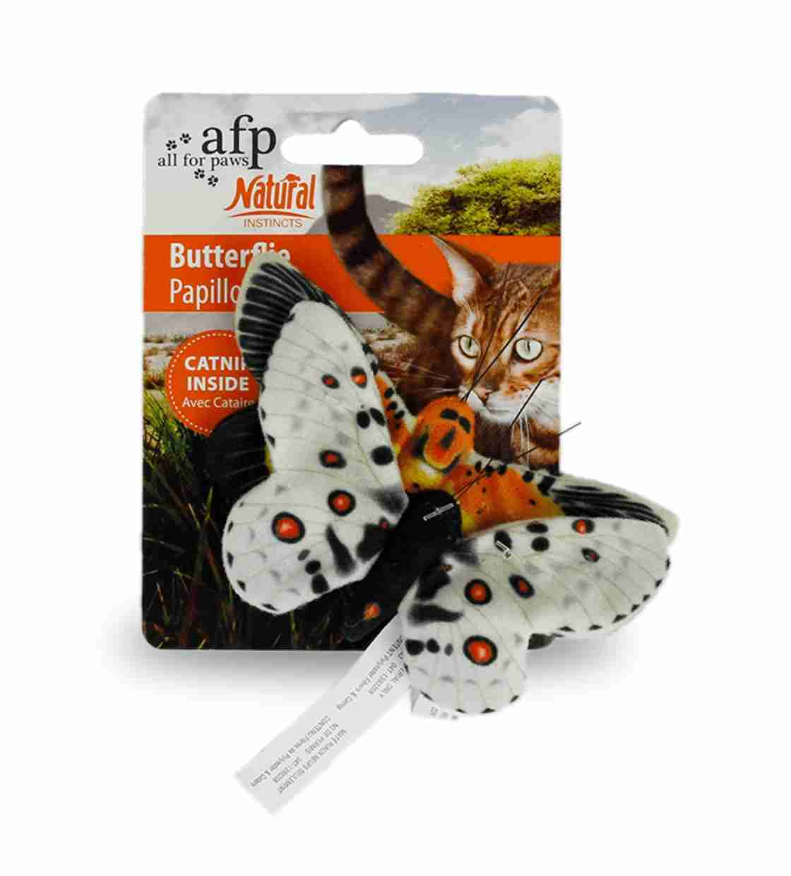 All For Paws Butterflie Papillon, Cat Toy - White & Orange