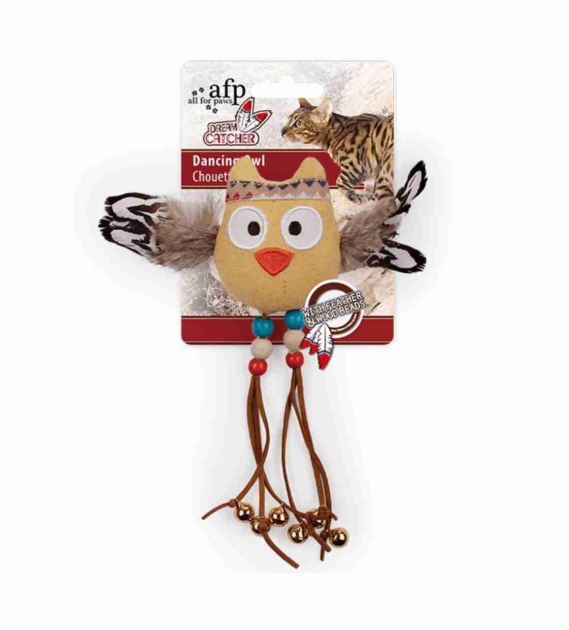 All For Paws Dream Catcher Dancing Owl, Cat toy - Beige