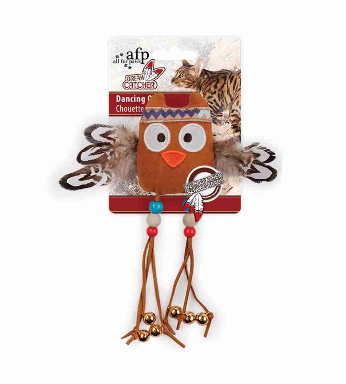 All For Paws Dream Catcher Dancing Owl, Cat Toy - Brown