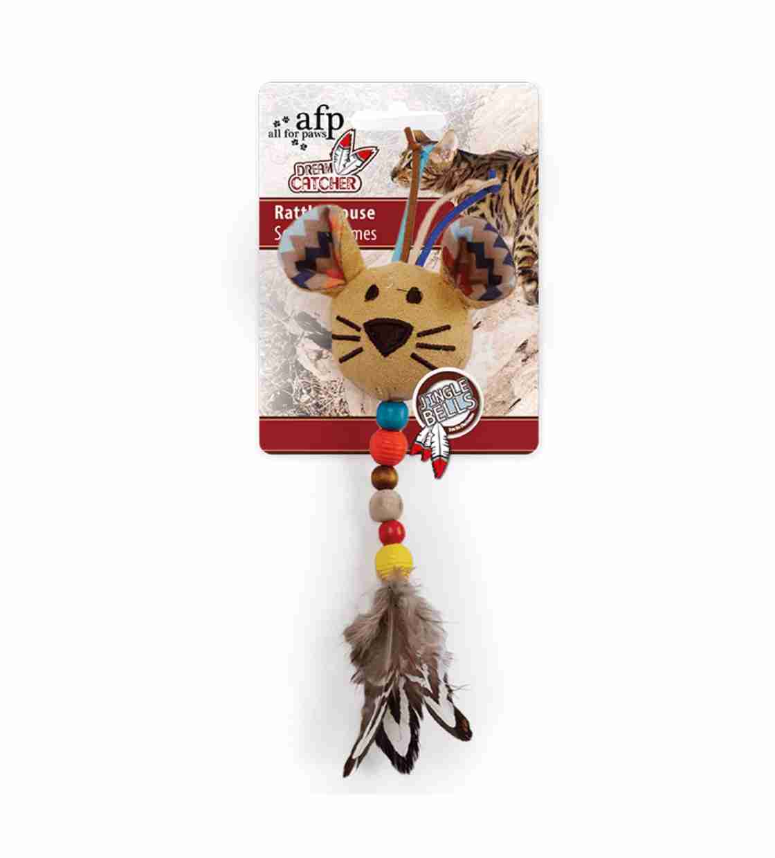 All For Paws Dream Catcher Rattle Mouse, Cat Toy - Beige