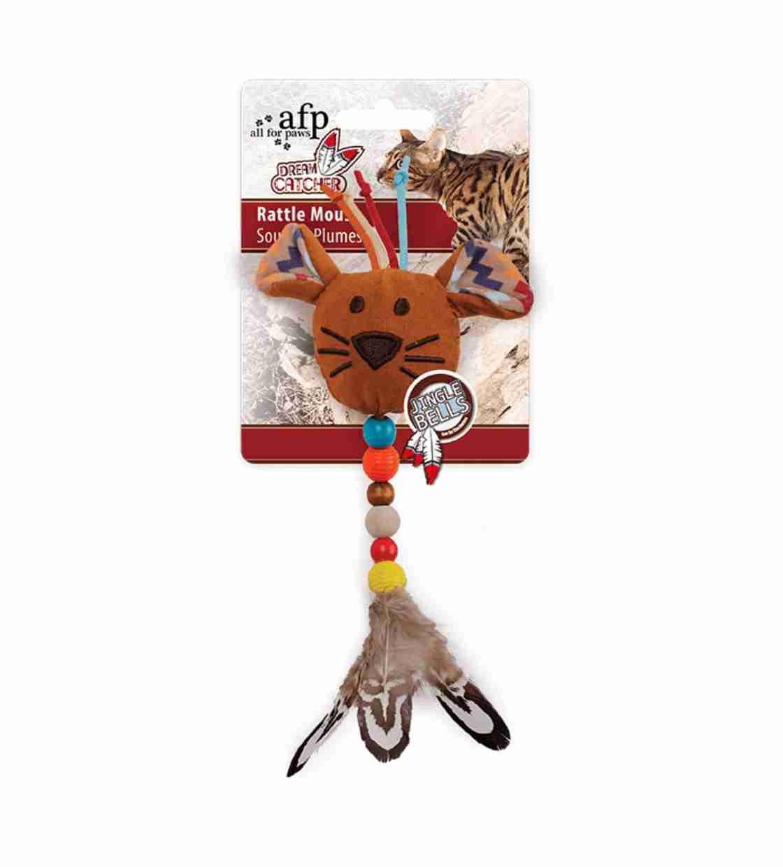 All For Paws Dream Catcher Rattle Mouse, Cat Toy - Brown