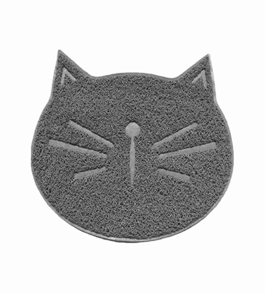 All For Pets Food Bowl Mat Cat Face Shape - Grey