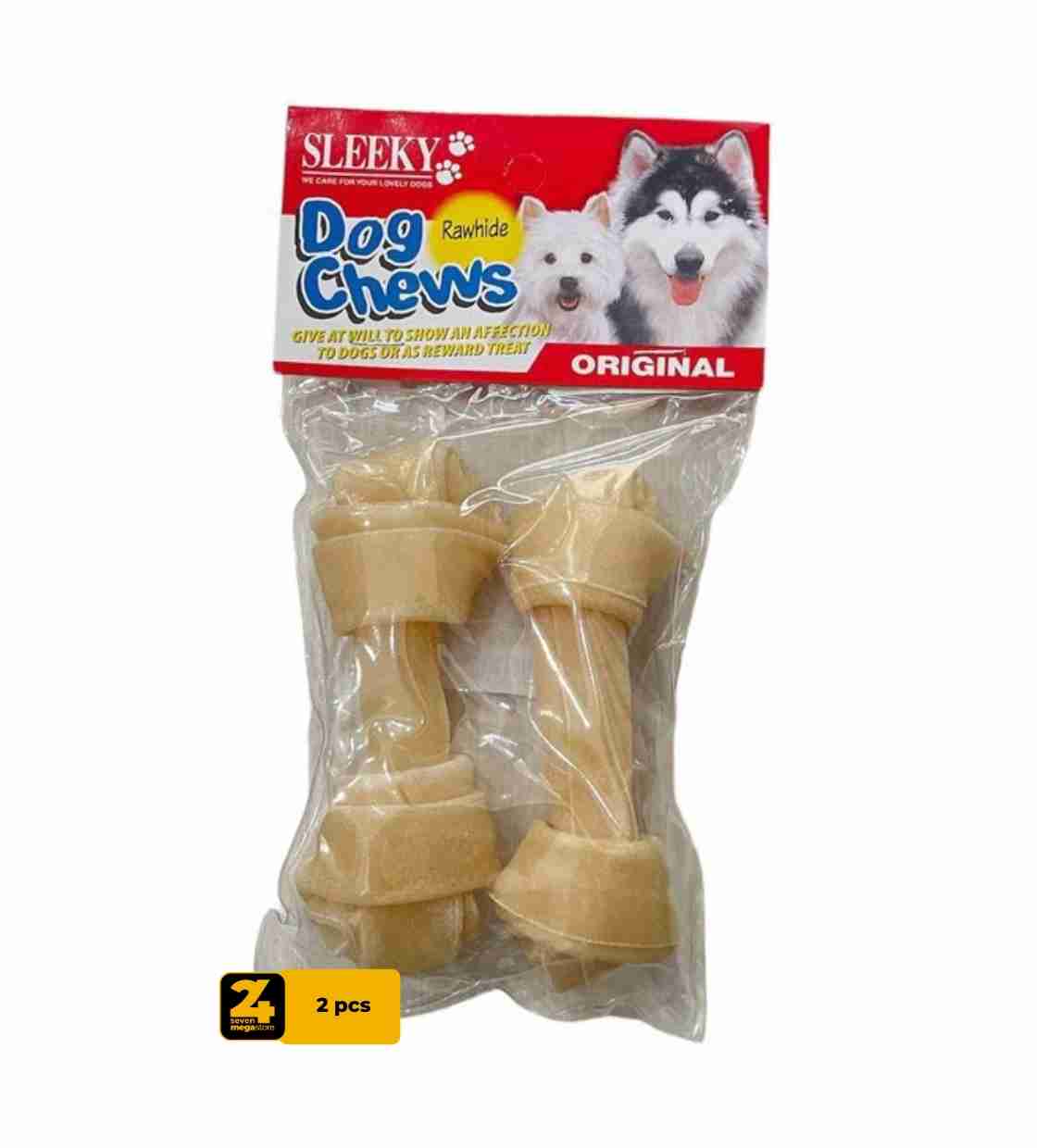 Sleeky Rawhide Bones, Dog Chews, 2 pcs