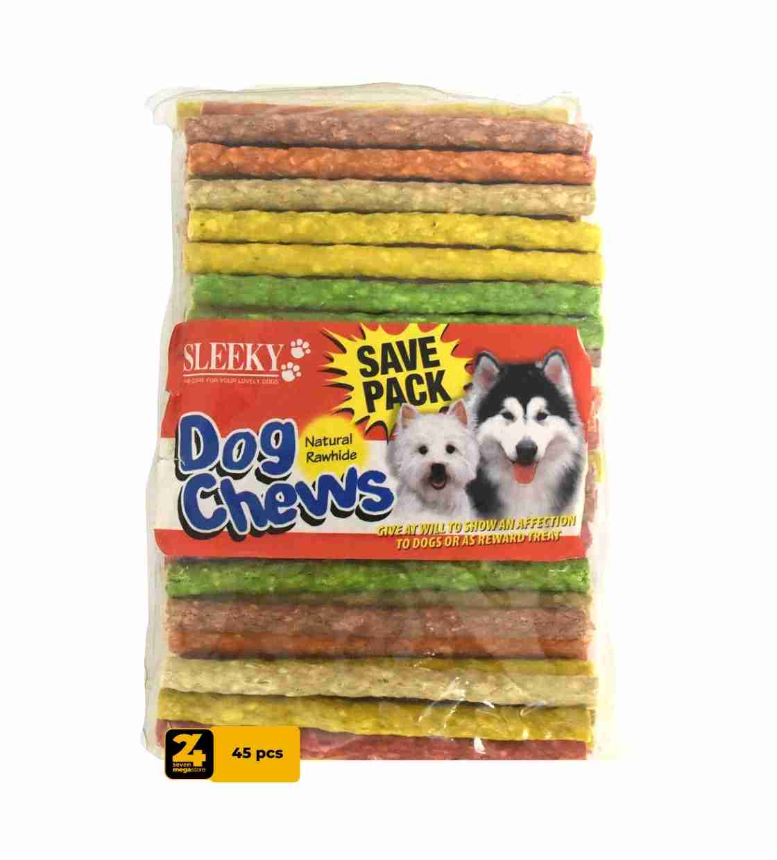 Sleeky Rawhide Colored Sticks Dog Treats, 45 pcs