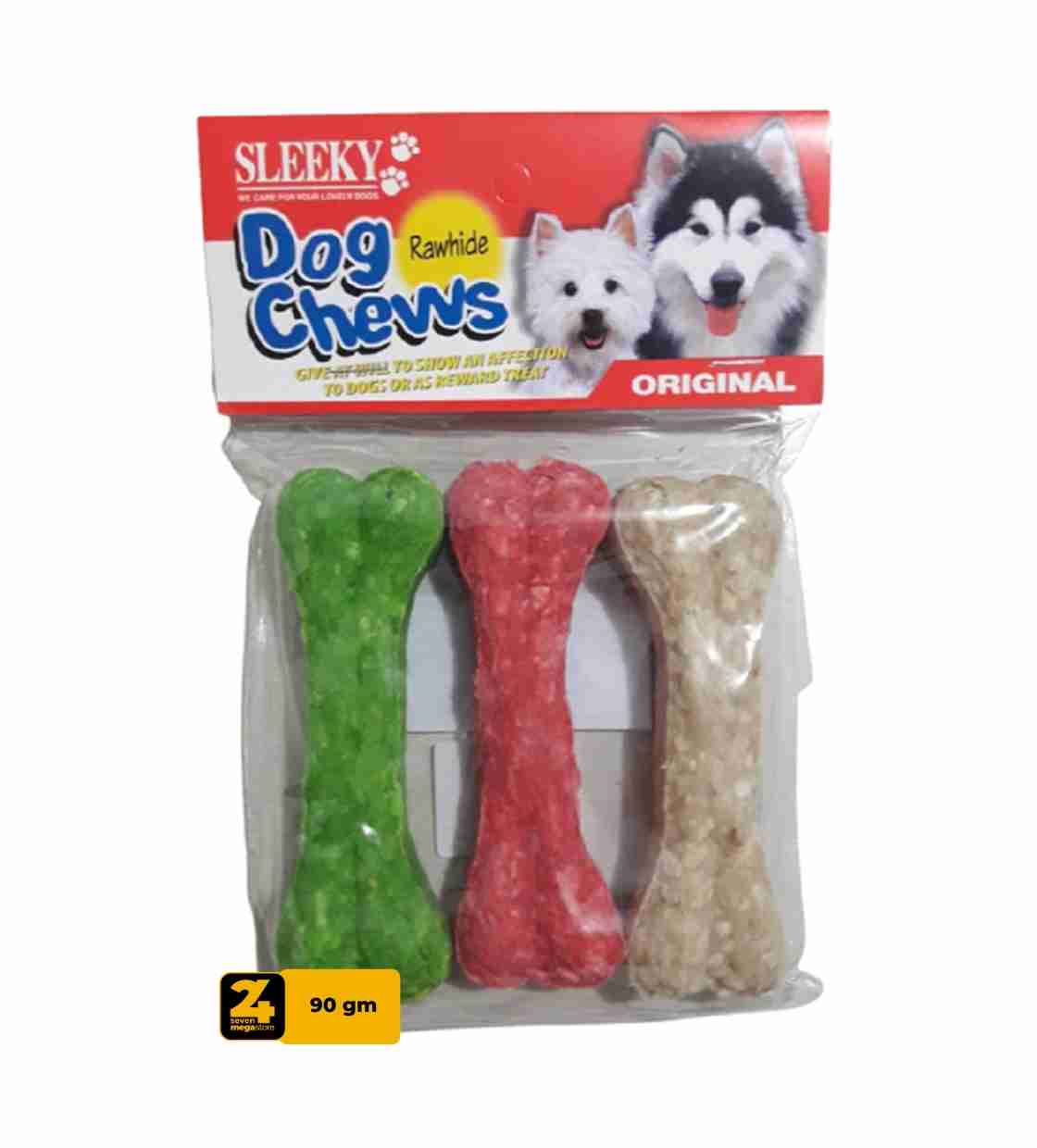 Sleeky Rawhide Original Colored Bones Dog Chews, 3 pcs