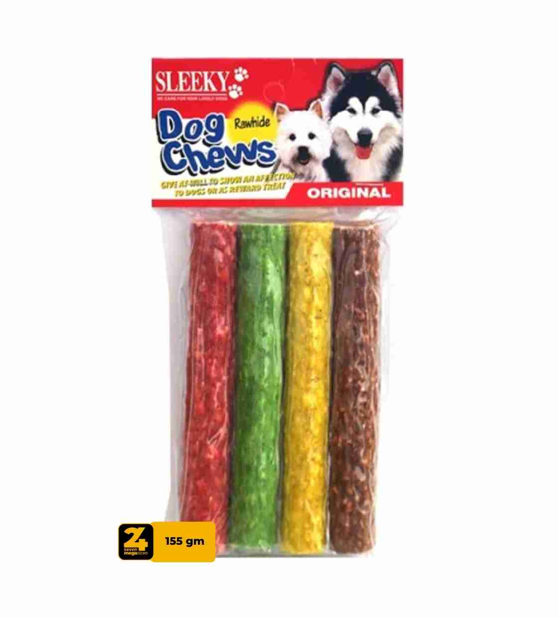 Sleeky Rawhide Original Colored Sticks Dog Chews, 4 pcs