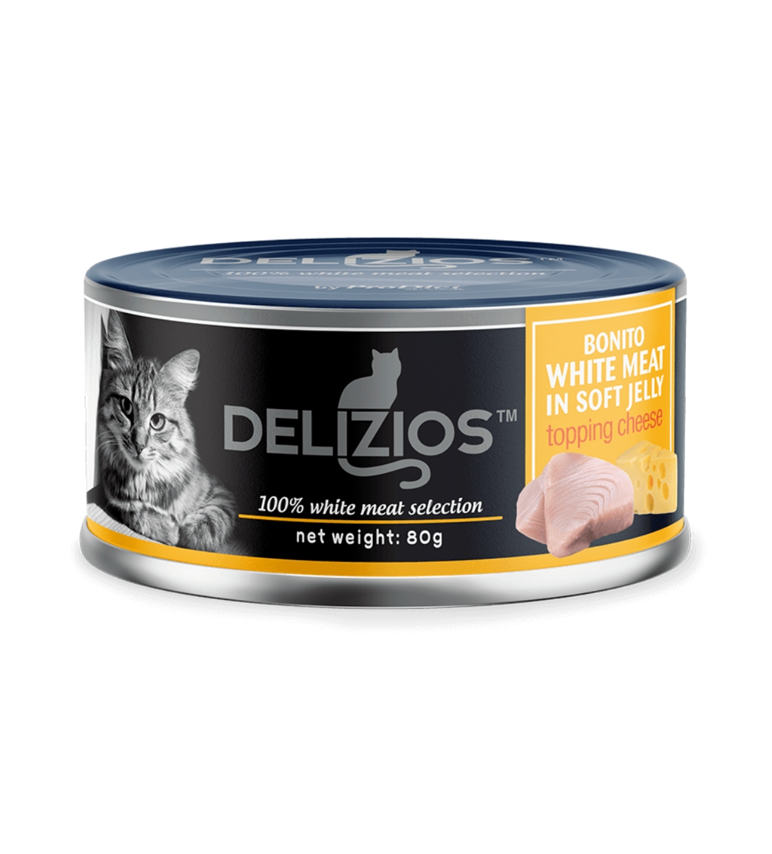 Delizios Bonito White Meat and Cheese in Jelly, Cat Wet Food, 80 gm