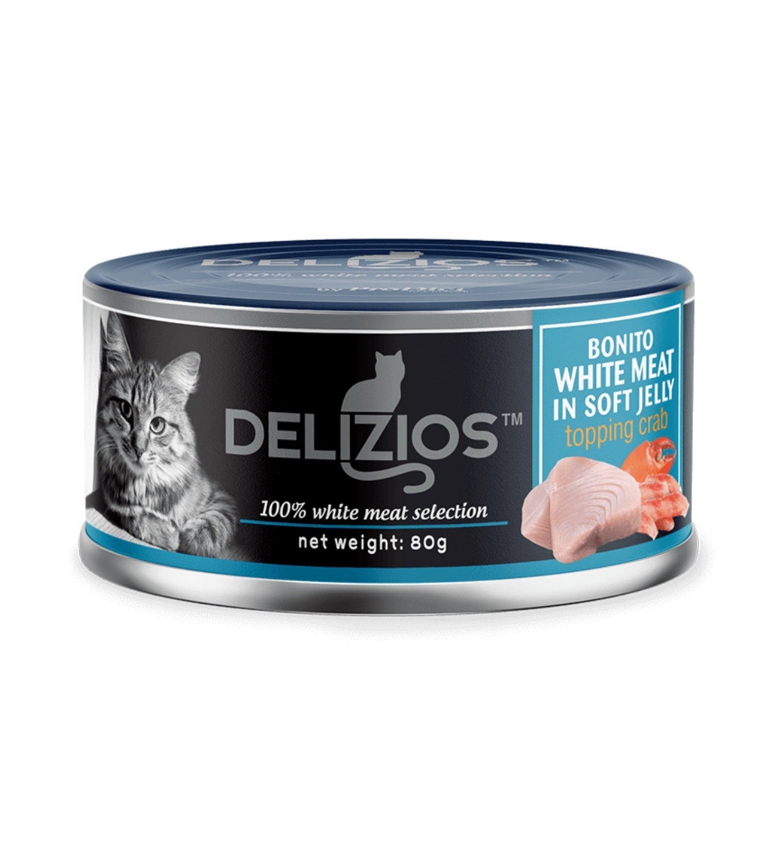 Delizios Bonito White Meat and Crab in Jelly, Cat Wet Food, 80 gm