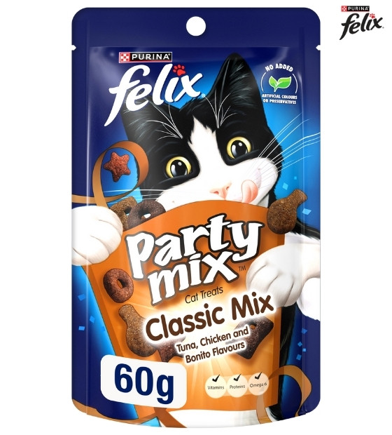 Felix Party Mix Classic Tuna, Chicken and Bonito Cat Treats 60 gm