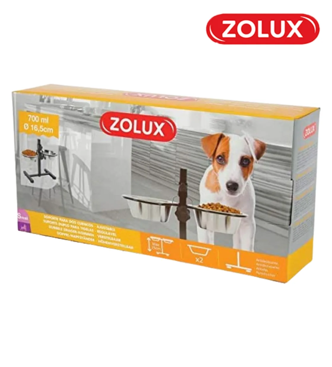 Zolux Adjustable Stand with Stainless Steel Small Dog Bowl 0.7 ltr