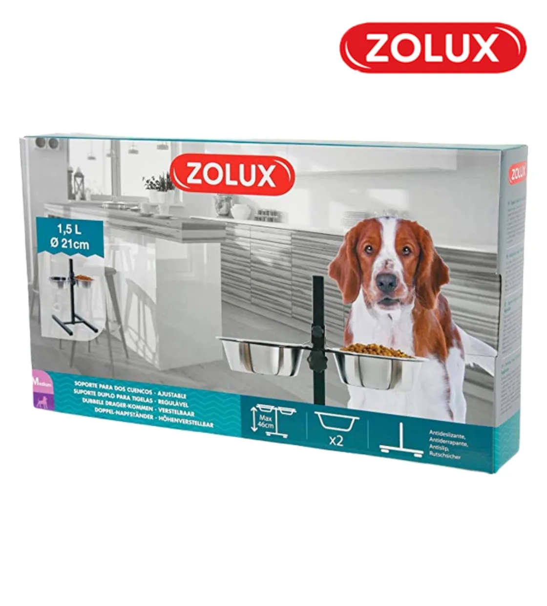 Zolux Adjustable Stand with Stainless Steel medium Dog Bowl 1.5 ltr