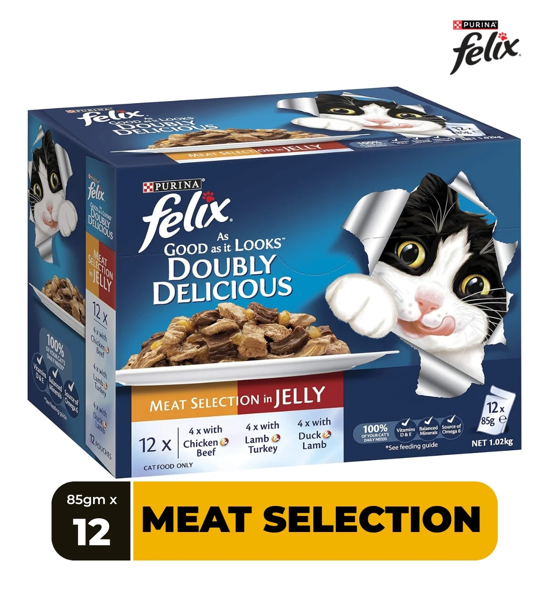 Felix As Good As It Looks Meat Selection in Jelly Cat Wet Food 85 gm x 12 pcs