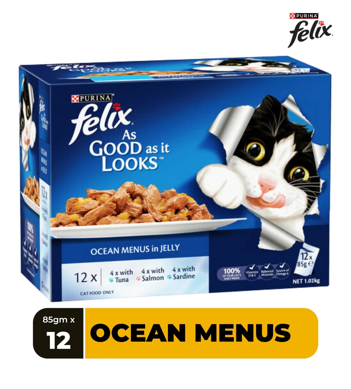 Felix As Good As It Looks Ocean Menus in Jelly Cat Wet Food 85 gm x 12 pcs
