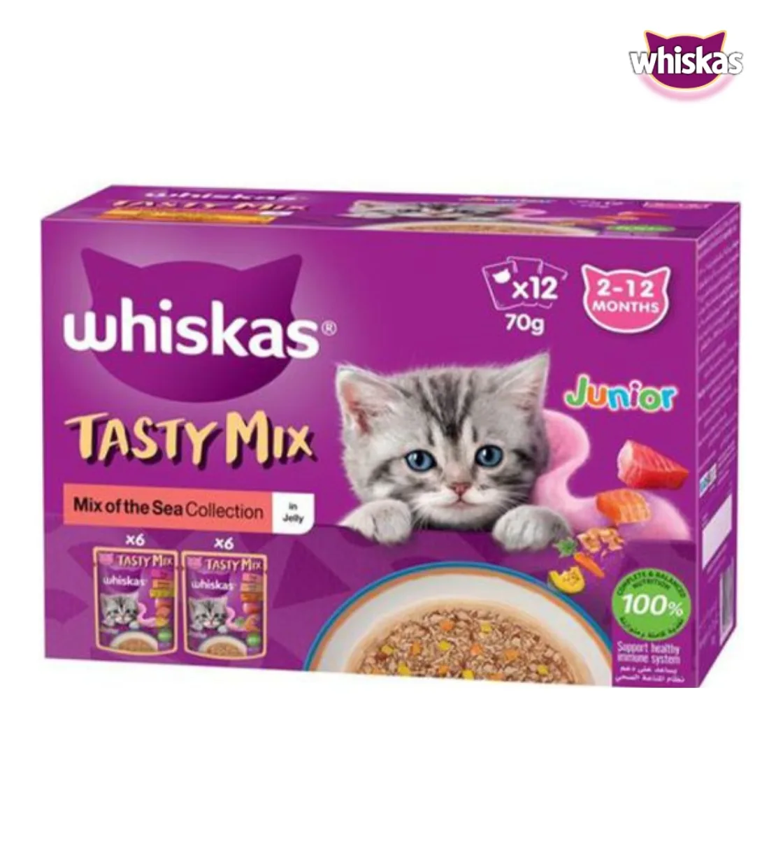 Whiskas Tasty Mix Sea Collection in Gravy Kitten Wet Food 12 pcs x 70 gm
