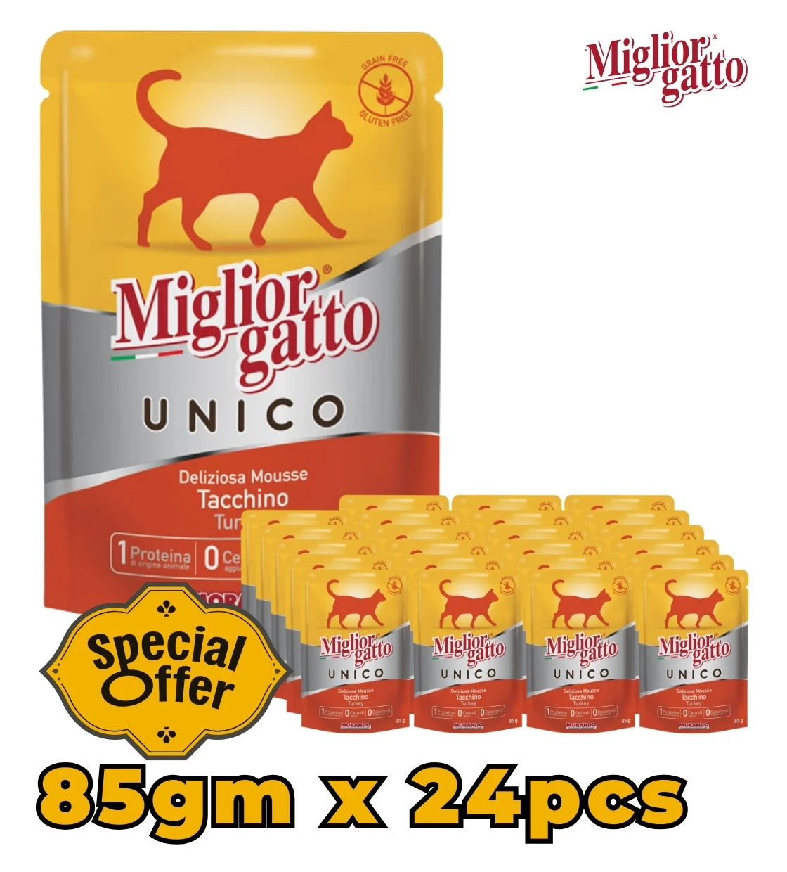 Miglior Gatto Unico Turkey Mousse Cat Wet Food 85 gm x 24 pcs