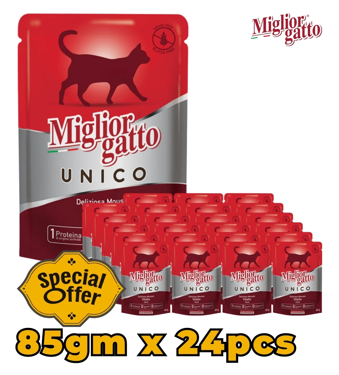 Miglior Gatto Unico Veal Mousse Cat Wet Food 85 gm x 24 pcs