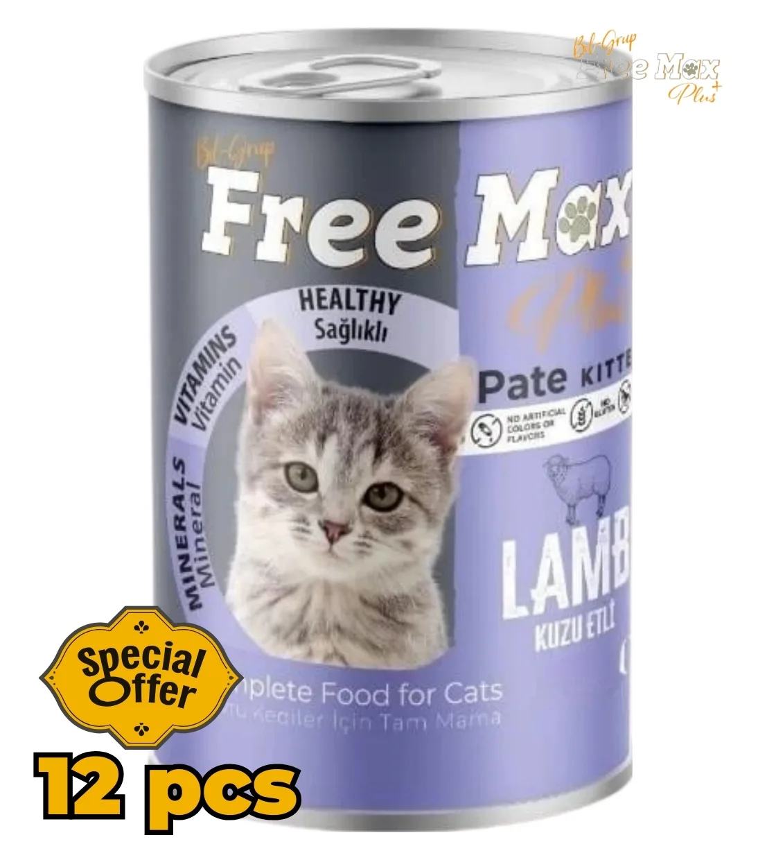 Free Max Lamb Pate Kitten Wet Food 400 gm x 12 pcs