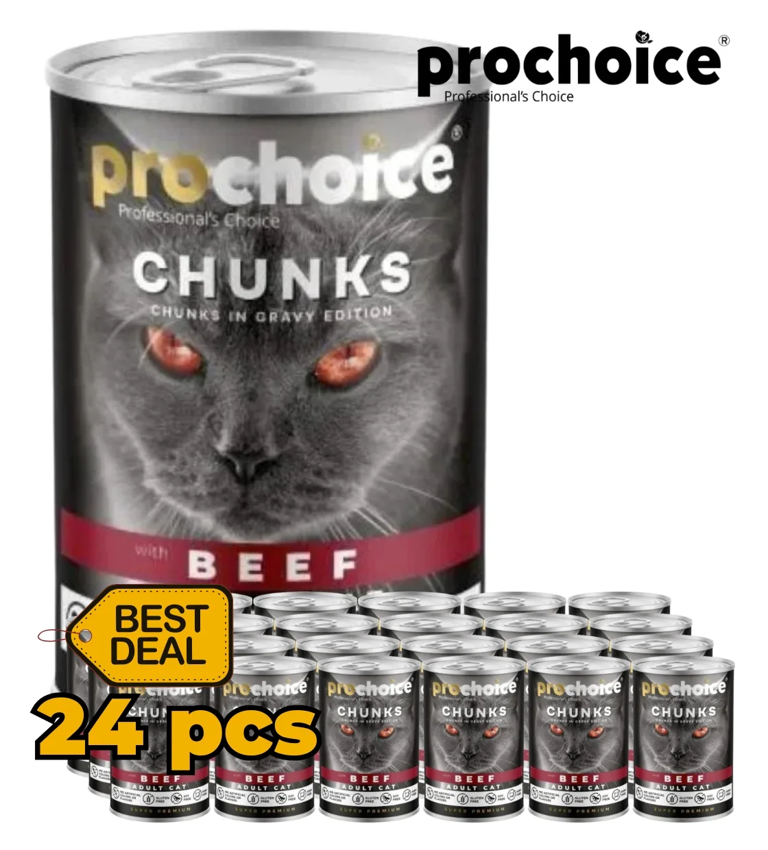 Prochoice Beef Chunks Cat Wet Food 400gm x 24pcs