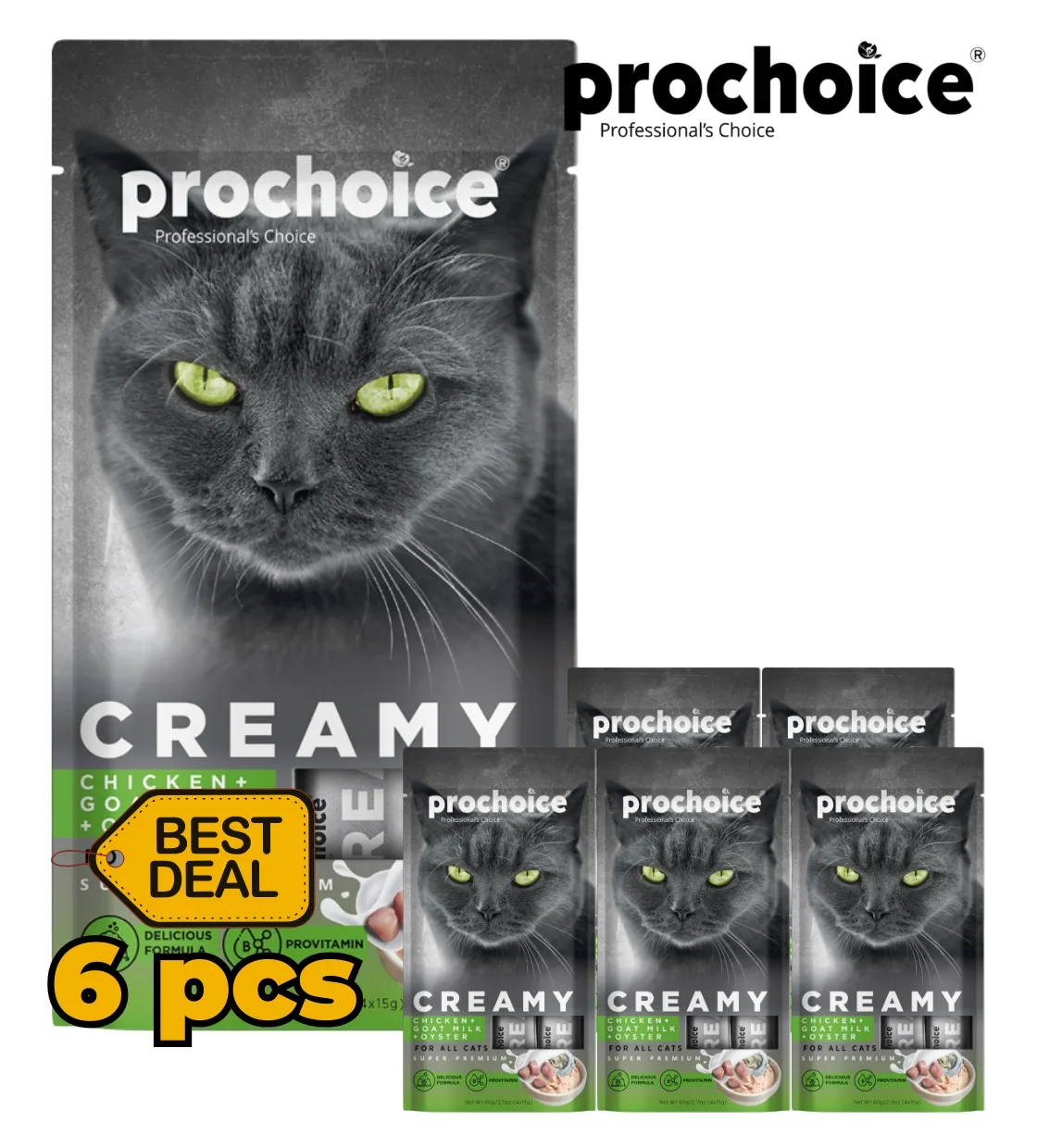 Prochoice Chicken, Goat Milk and Oyster Creamy Cat Treats 60gm x 6pcs