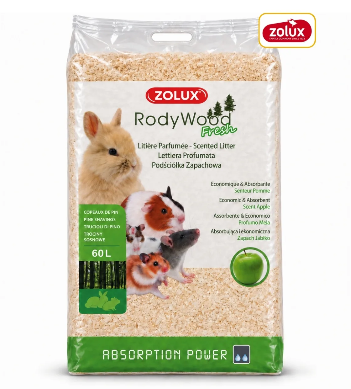 Zolux Apple Rodywood Fresh Rodent Litter 60L